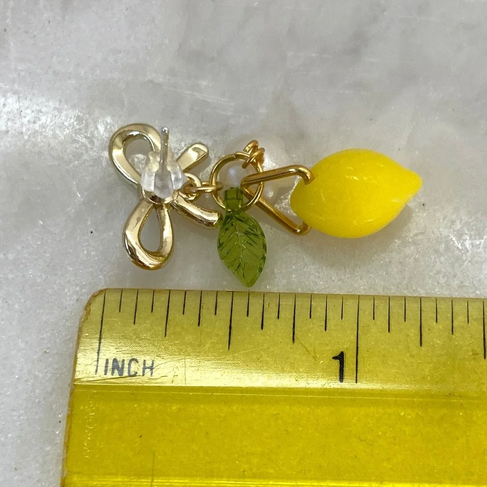 Lemon Fruit Flower‎ Blossom Gold Tone Bow Dangle Drop Earrings - Picture 9 of 10